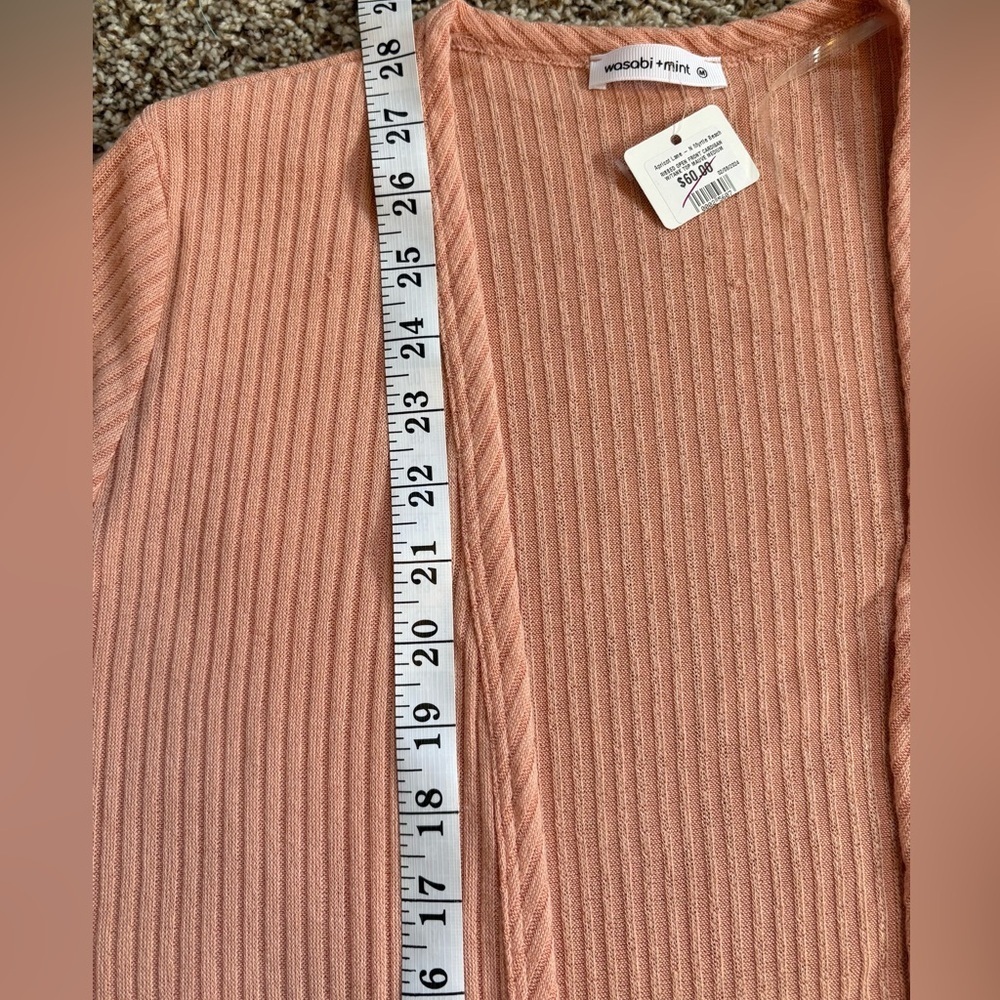 NWT Ribbed Blush Peach Cardigan & Cropped Tank Top Matching Two Piece Set Size M - Picture 10 of 11